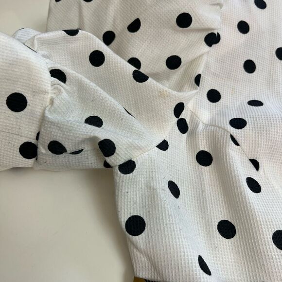 Killer Vintage 1980s White Pleated Tiered Peplum Polka Dot Bow Puff Sleeve Dress - Picture 9 of 11